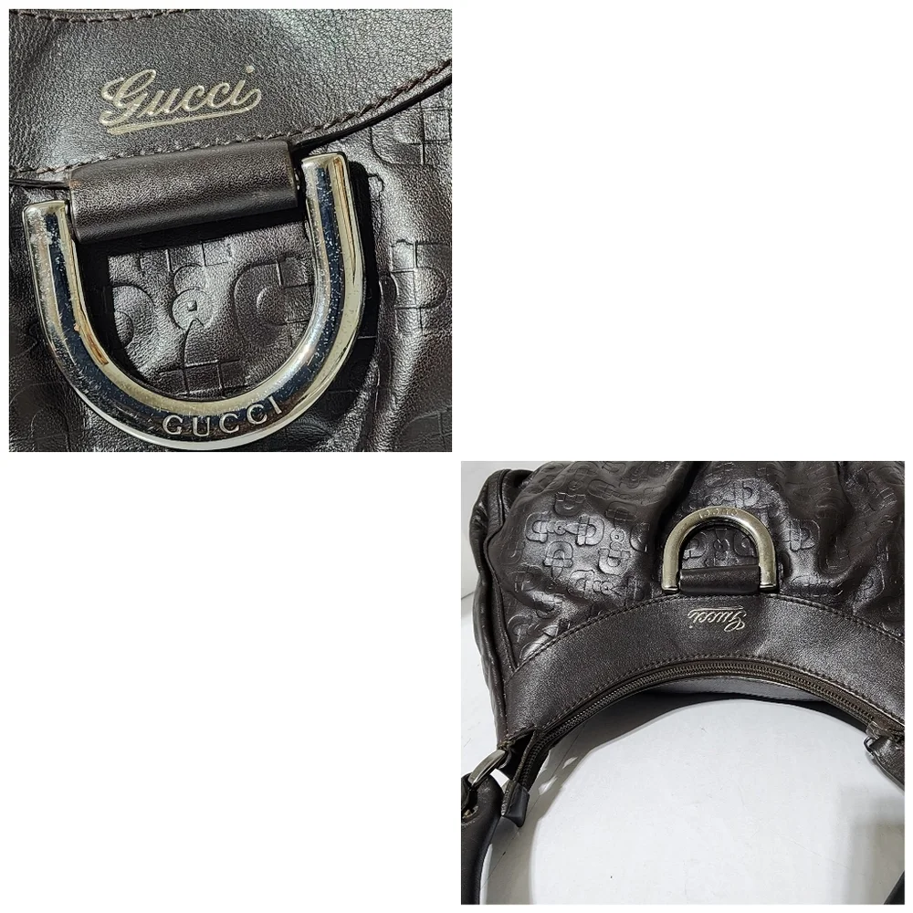 GUCCI Guccissima Small D Gold Ring Shoulder Bag Brown - Picture 10 of 13